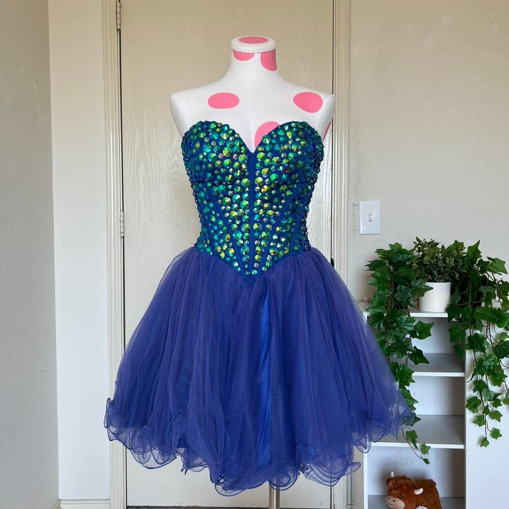 Sherri Hill Blue and Green Rhinestone Dress